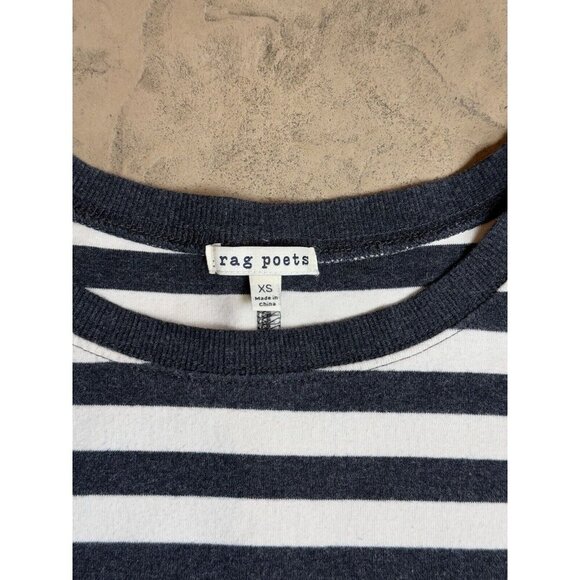 Rag Poets Blue And White Oversized Striped Tshirt Sz XS - Picture 4 of 9